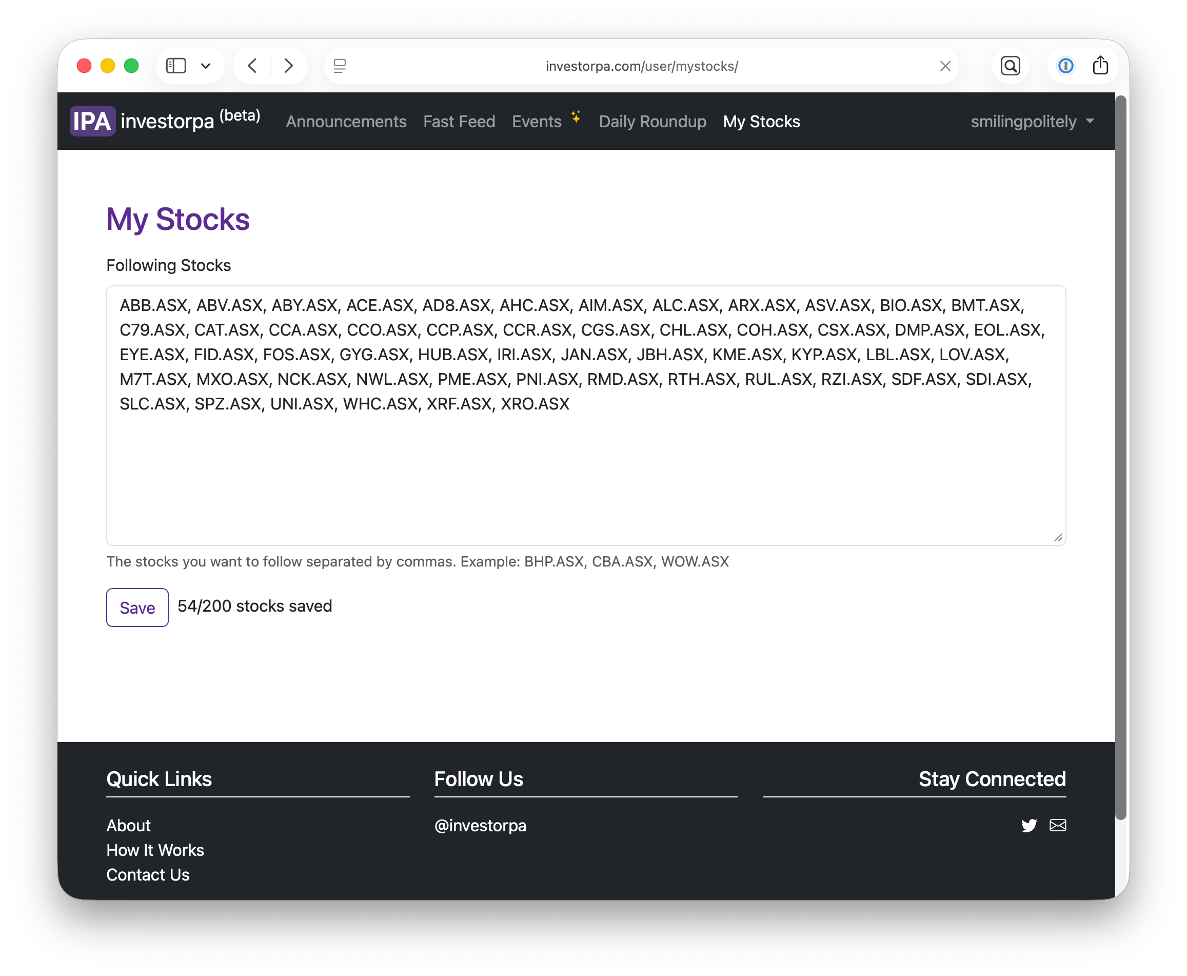 My Stocks — manage your watchlist
